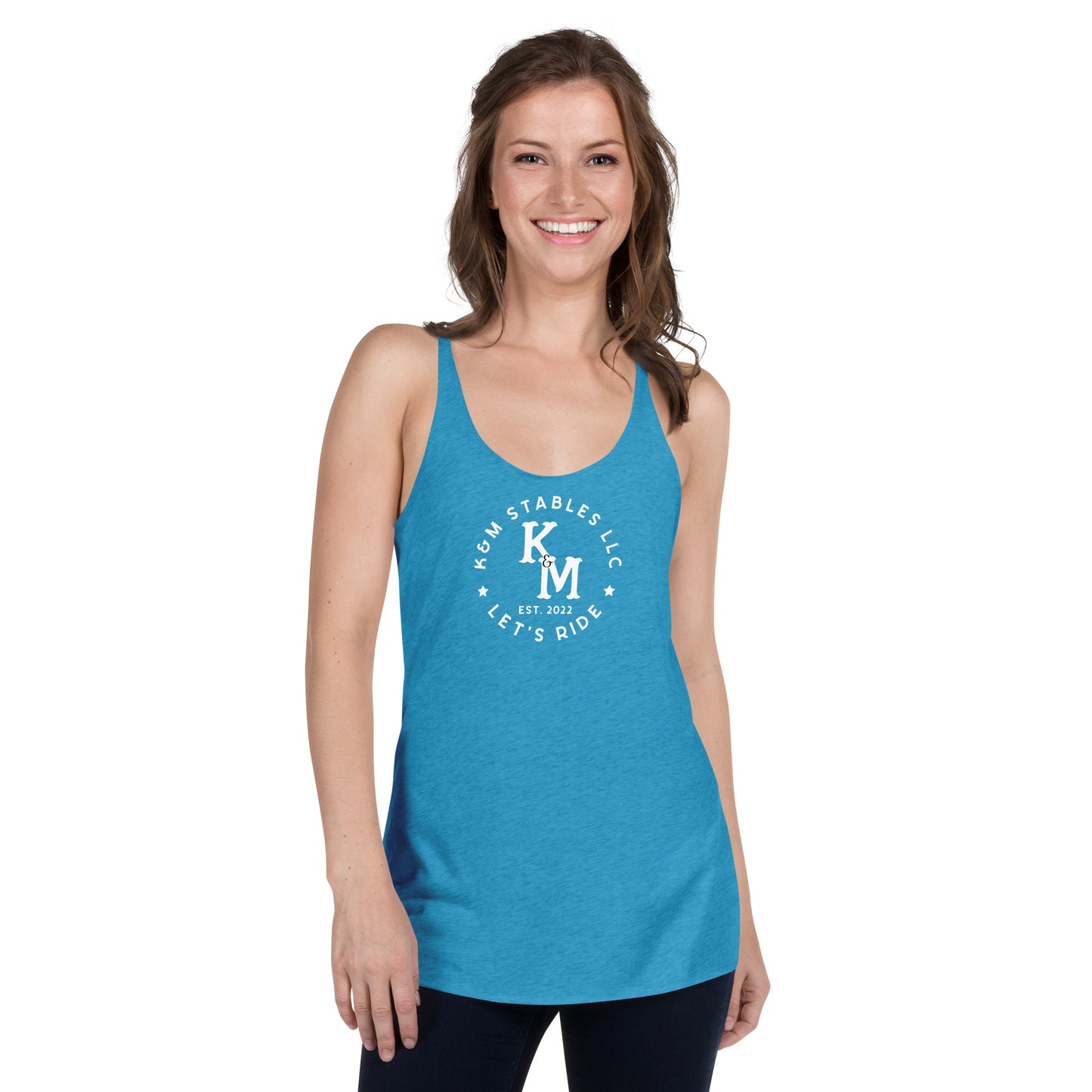 K&M Stables LLC White Logo Women's Racerback Tank