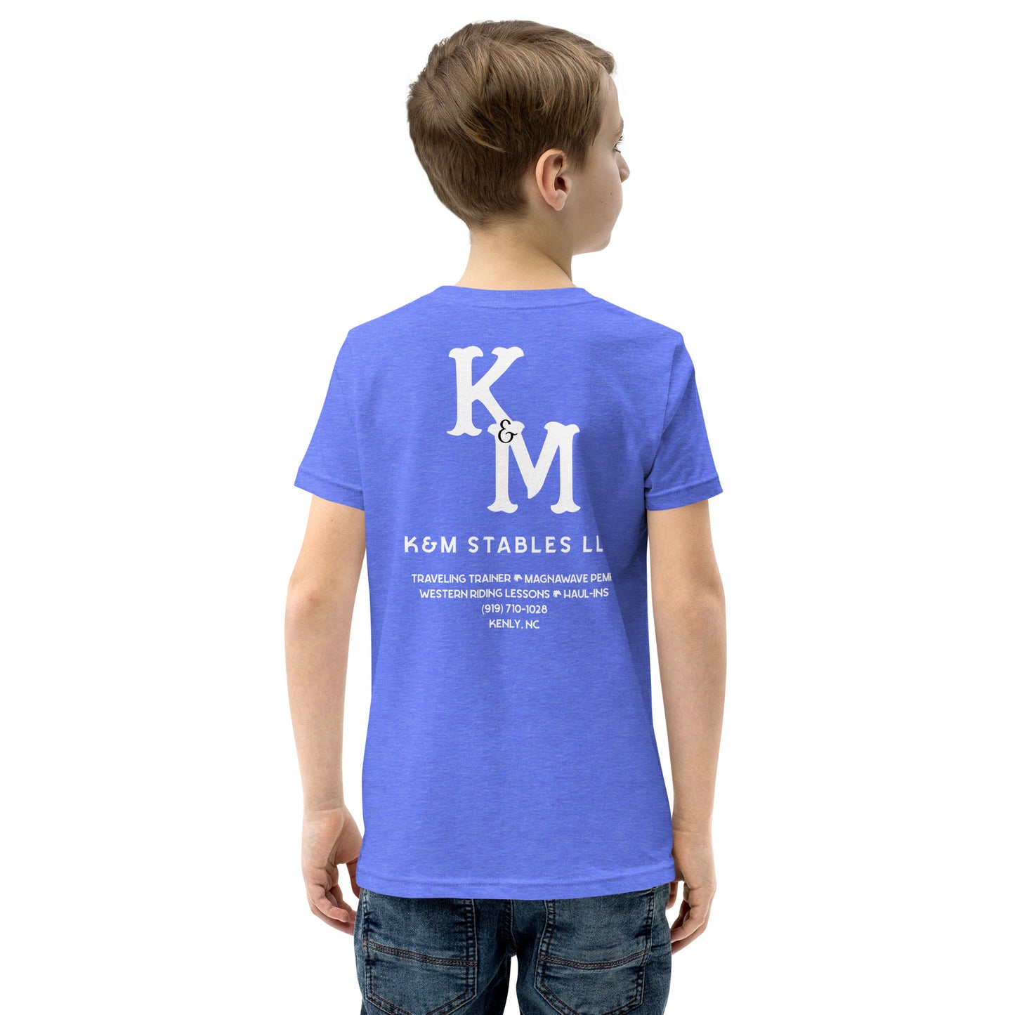 K&M Stables LLC White Logo Youth Short Sleeve T-Shirt